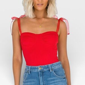 Princess Polly Jena double lined Red Bodysuit with Ribbon Tie Straps US 2